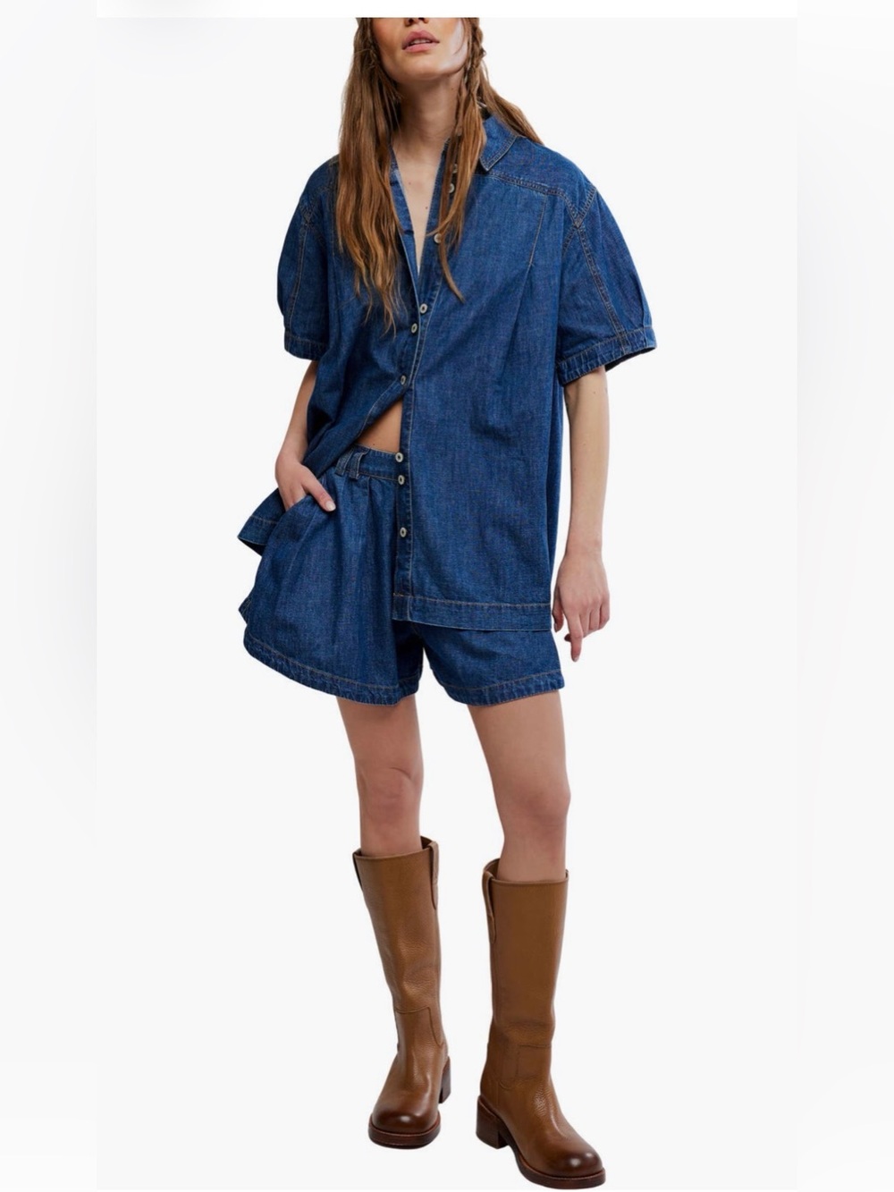 FREE PEOPLE Griselda Denim Shirt in Sea Dream Wash
Size 14